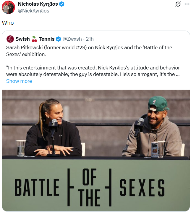 Nick Kyrgios fires back after being called ‘detestable’ by former WTA star